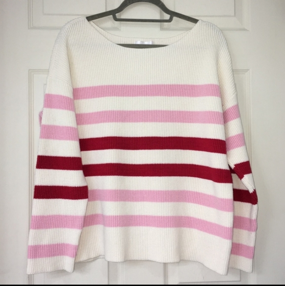 👠HOST PICK👠EUC POPSUGAR Boatneck Off-Shoulder Striped Ribbed Pullover Sweater - Picture 1 of 6